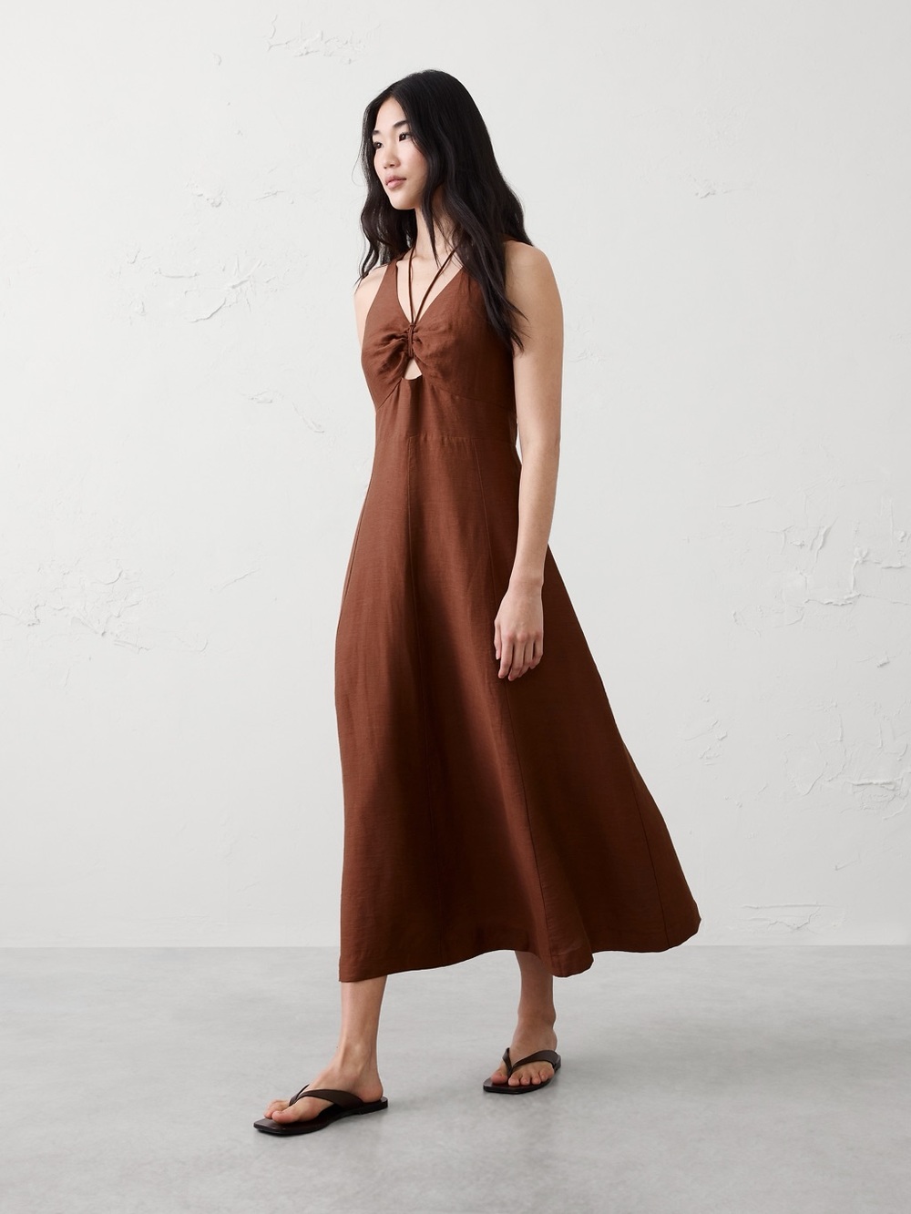 NWT! BANANA REPUBLIC LINEN-BLEND CUTOUT TIE-FRONT MIDI DRESS -Size 12 🗺️6️⃣
